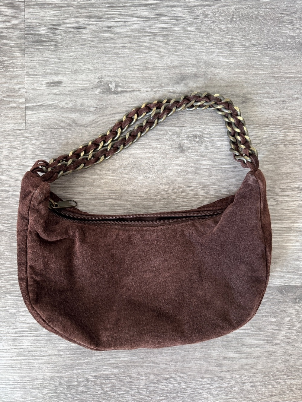 Wilson’s Leather Brown Suede Mini Bag with Chain Straps